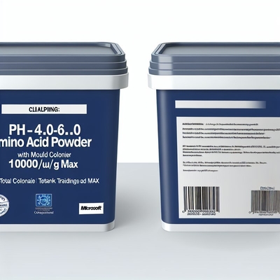 pH 4.0～6.0 アミノ酸粉末、カビ25CFU/g以下、総コロニー1000CFU/g以下